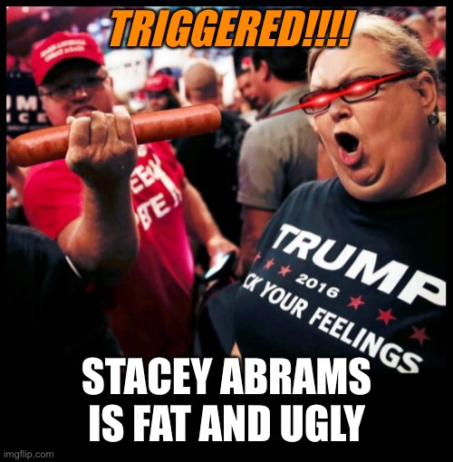 trump supporters | TRIGGERED!!!! STACEY ABRAMS IS FAT AND UGLY | image tagged in trump supporters | made w/ Imgflip meme maker