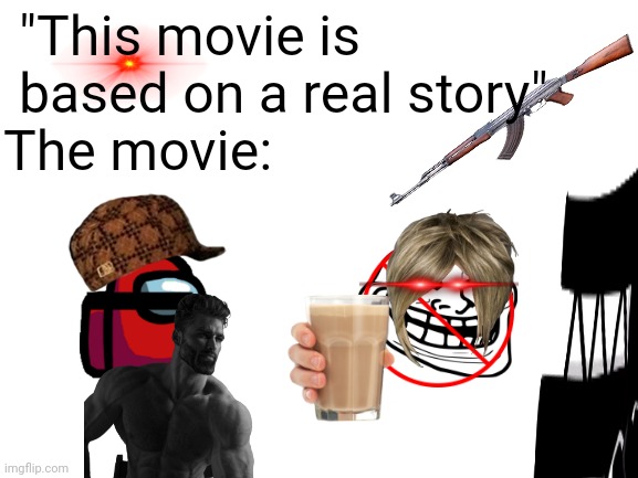 ;-; | "This movie is based on a real story"; The movie: | image tagged in stickers,barney will eat all of your delectable biscuits | made w/ Imgflip meme maker