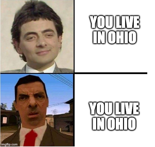POV you live in Ohio | YOU LIVE IN OHIO; YOU LIVE IN OHIO | image tagged in mr bean confused | made w/ Imgflip meme maker