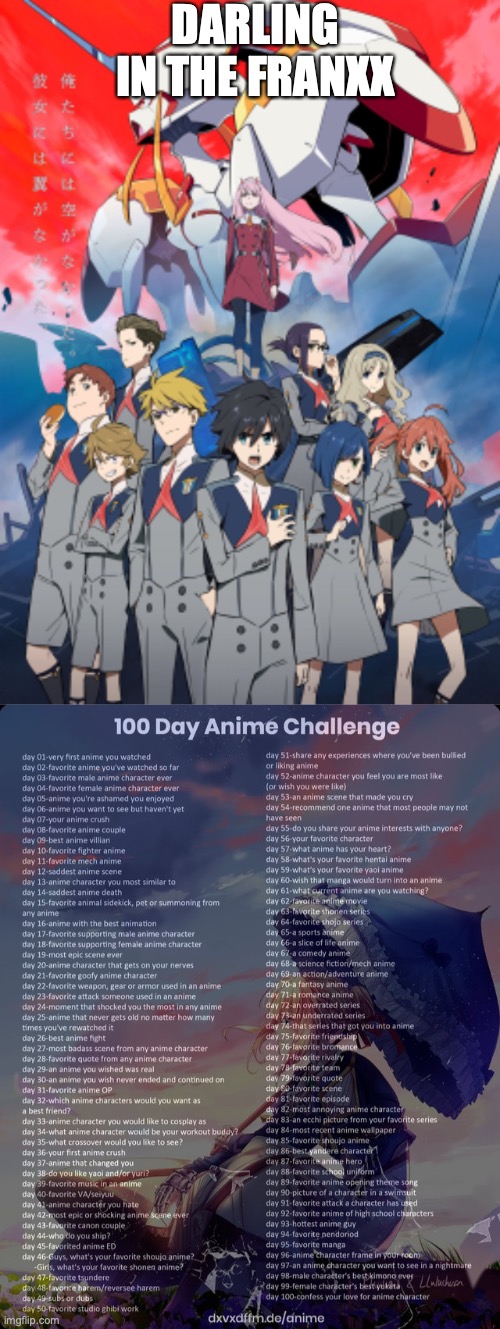 Day 2 | DARLING IN THE FRANXX | image tagged in 100 day anime challenge | made w/ Imgflip meme maker