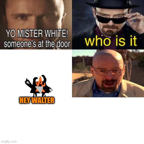 Yo Mister White, someone’s at the door! | HEY WALTER | image tagged in yo mister white someone s at the door | made w/ Imgflip meme maker