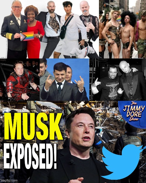 Twitter for Twits and Twats . . . Tit for Tat . . . I Retort, You Deride . . . | image tagged in twitter,elon musk,jimmy dore,satanism,ukraine | made w/ Imgflip meme maker