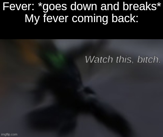 Fever: *goes down and breaks*
My fever coming back: | made w/ Imgflip meme maker
