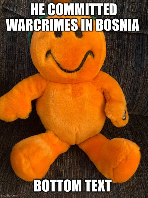 HE COMMITTED WARCRIMES IN BOSNIA; BOTTOM TEXT | image tagged in relatable | made w/ Imgflip meme maker