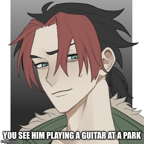 rules in tags | YOU SEE HIM PLAYING A GUITAR AT A PARK | image tagged in romance allowed,no joke ocs,no killing him,no erp | made w/ Imgflip meme maker
