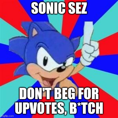 I support this | SONIC SEZ; DON'T BEG FOR UPVOTES, B*TCH | image tagged in sonic sez,no upvote beggars allowed,oh wow are you actually reading these tags,memes | made w/ Imgflip meme maker