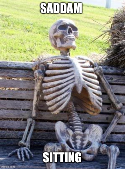 Waiting Skeleton Meme | SADDAM SITTING | image tagged in memes,waiting skeleton | made w/ Imgflip meme maker