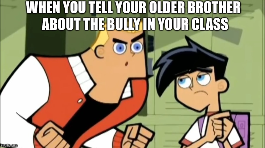 Older brother meets bully meme | WHEN YOU TELL YOUR OLDER BROTHER; ABOUT THE BULLY IN YOUR CLASS | image tagged in danny phantom,nickelodeon,brother,bully,school | made w/ Imgflip meme maker