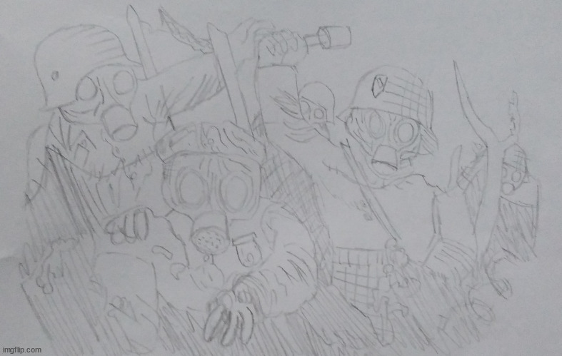 A rough sketch of Otto Dix's 'Der Krieg' print, what do you think? | image tagged in der krieger bois | made w/ Imgflip meme maker