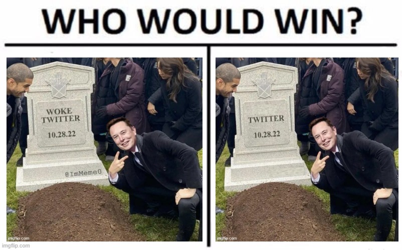 Elon Killed Woke Twitter vs. Elon Killed Twitter: Who Would Win? | image tagged in memes,who would win,elon musk,killed,twitter,woke twitter | made w/ Imgflip meme maker