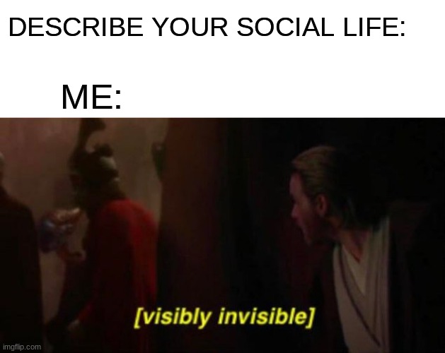 Truth 100 | DESCRIBE YOUR SOCIAL LIFE:; ME: | image tagged in visibly invisible | made w/ Imgflip meme maker