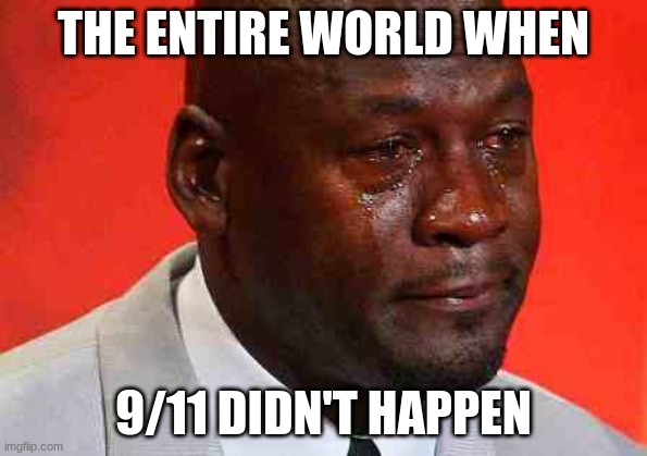 when 9/11 didn't happenn | THE ENTIRE WORLD WHEN; 9/11 DIDN'T HAPPEN | image tagged in crying michael jordan,blow this up,pls upvote,give me views,avampz,micheal jordan | made w/ Imgflip meme maker
