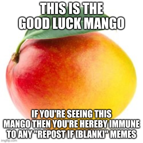 i know this is a repost and yes I see the Irony | THIS IS THE GOOD LUCK MANGO; IF YOU'RE SEEING THIS MANGO THEN YOU'RE HEREBY IMMUNE TO ANY "REPOST IF [BLANK]" MEMES | made w/ Imgflip meme maker