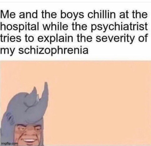 "I'm not schizophrenic and neither am I!" | image tagged in simothefinlandized,schizophrenia,mental illness,dank memes,dark humor,funny | made w/ Imgflip meme maker