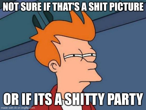 ai meme | NOT SURE IF THAT'S A SHIT PICTURE; OR IF ITS A SHITTY PARTY | image tagged in memes,futurama fry | made w/ Imgflip meme maker