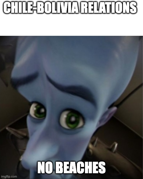 Megamind peeking | CHILE-BOLIVIA RELATIONS; NO BEACHES | image tagged in megamind peeking | made w/ Imgflip meme maker