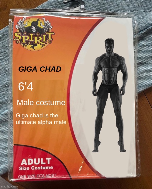 Giga Chad | GIGA CHAD; 6'4; Male costume; Giga chad is the ultimate alpha male | image tagged in spirit halloween | made w/ Imgflip meme maker