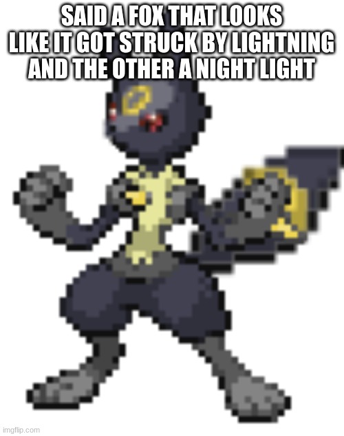 umbrecario | SAID A FOX THAT LOOKS LIKE IT GOT STRUCK BY LIGHTNING AND THE OTHER A NIGHT LIGHT | image tagged in umbrecario | made w/ Imgflip meme maker