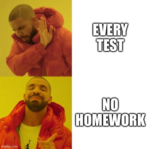 Drake Blank | EVERY
TEST; NO HOMEWORK | image tagged in drake blank | made w/ Imgflip meme maker