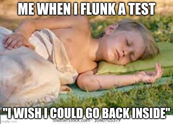 DONT FLUNCK | ME WHEN I FLUNK A TEST; "I WISH I COULD GO BACK INSIDE" | image tagged in memes | made w/ Imgflip meme maker