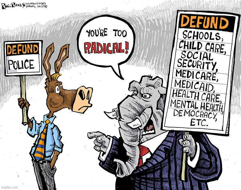 Defund the police vs. Defund everything | image tagged in 2022 midterms in a nutshell,defund the police,defund everything,conservative hypocrisy,conservative logic,republicans | made w/ Imgflip meme maker