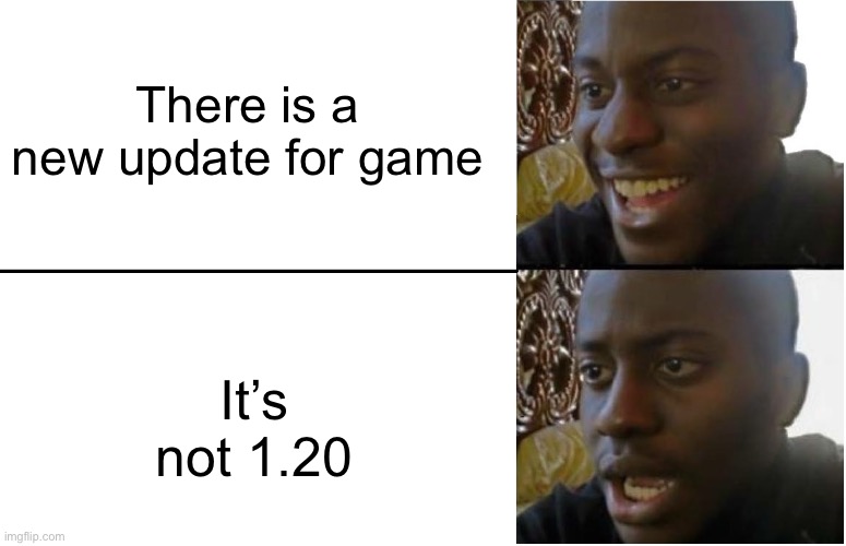 I JUST WANT SNIFFER ALREADY | There is a new update for game; It’s not 1.20 | image tagged in disappointed black guy,minecraft | made w/ Imgflip meme maker