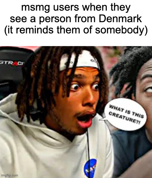 WHAT IS THIS CREATURE?! | msmg users when they see a person from Denmark
(it reminds them of somebody) | image tagged in what is this creature | made w/ Imgflip meme maker