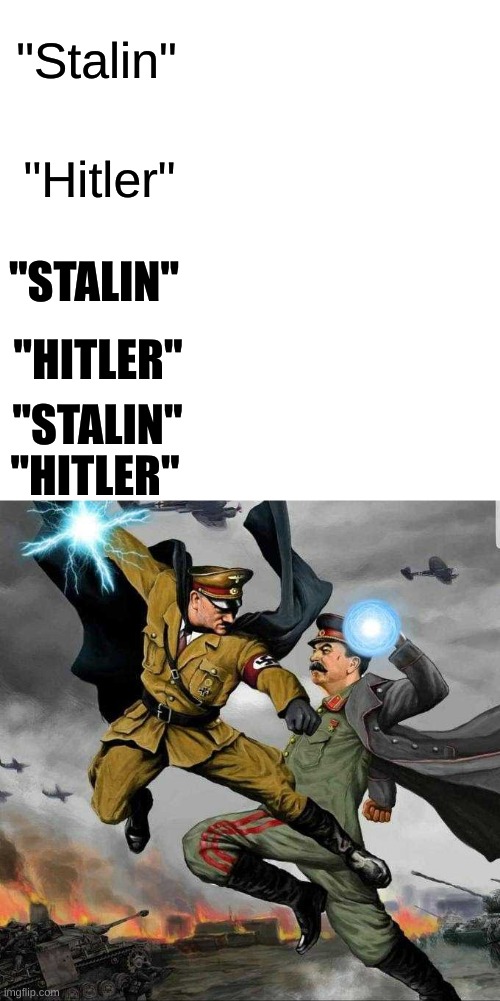 Stalin vs Hitler | "Stalin"; "Hitler"; "STALIN"; "HITLER"; "STALIN"; "HITLER" | image tagged in stalin vs hitler,naruto,naruto shippuden,anime,anime meme | made w/ Imgflip meme maker