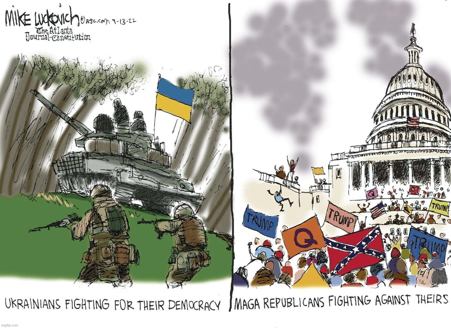 Ukrainians vs. MAGA Republicans | image tagged in ukrainians vs maga republicans,maga,republicans,jan 6,democracy,ukraine | made w/ Imgflip meme maker