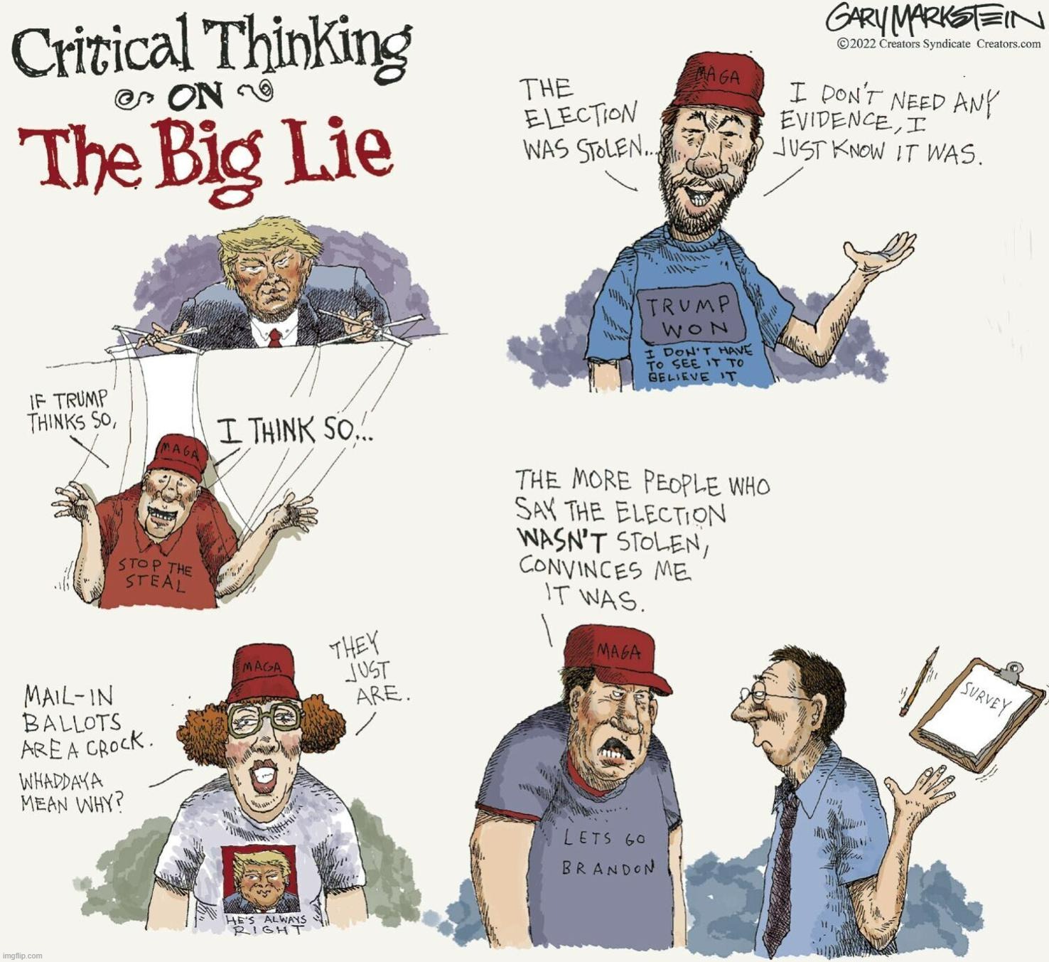 Critical thinking on the Big Lie | image tagged in critical thinking on the big lie | made w/ Imgflip meme maker