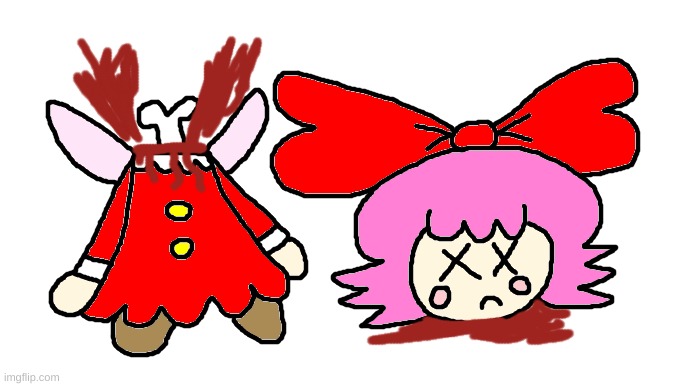 Ribbon is decapitated (More funny version) | image tagged in kirby,gore,blood,funny,cute,death | made w/ Imgflip meme maker