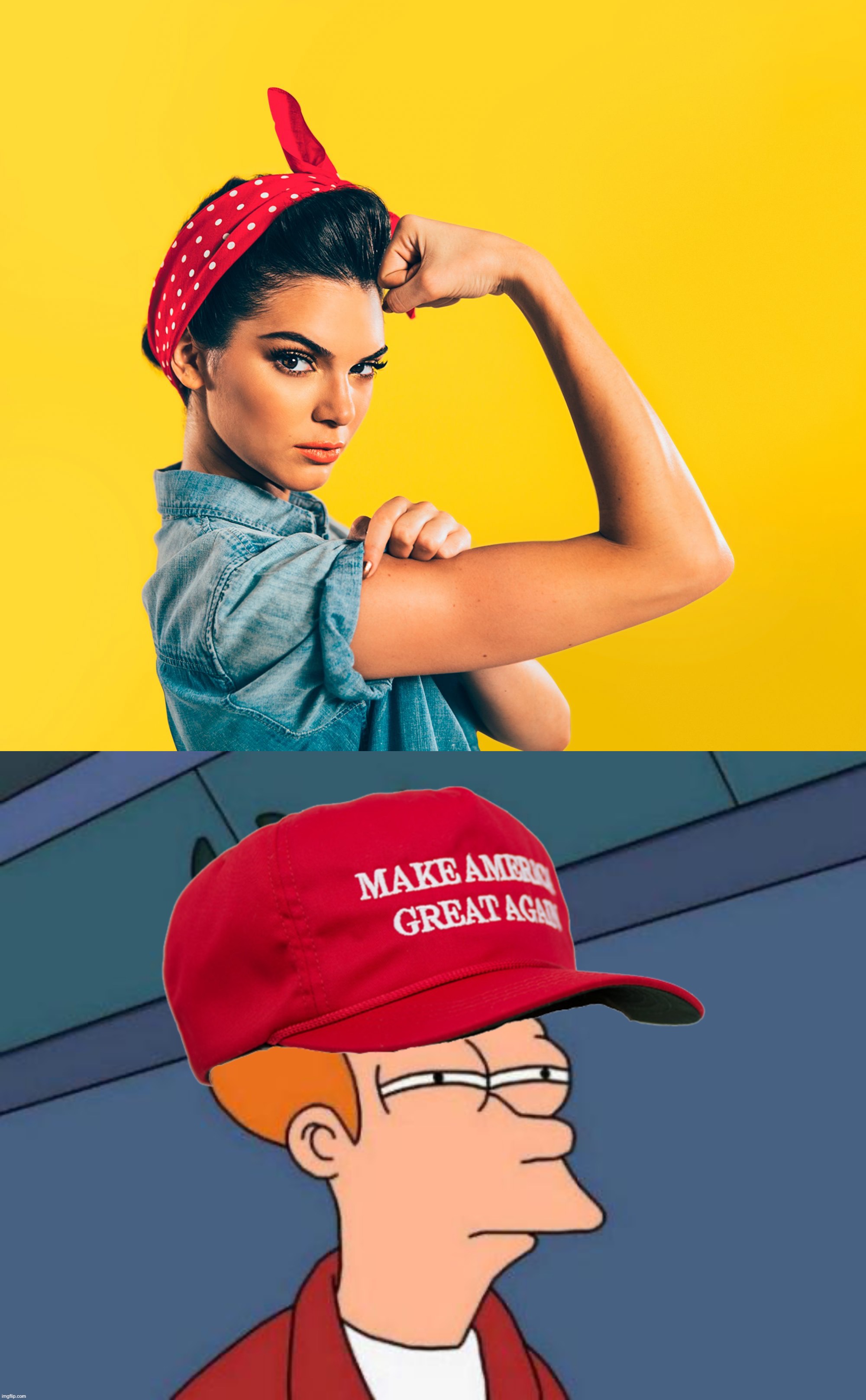 Not sure if she stole my red wave | image tagged in rosie the riveter redux,maga futurama fry,2022,midterms,women,out-of-place futurama fry | made w/ Imgflip meme maker