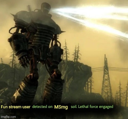 X Detected on Y Soil. Lethal Force Engaged | Fun stream user MSmg | image tagged in x detected on y soil lethal force engaged | made w/ Imgflip meme maker