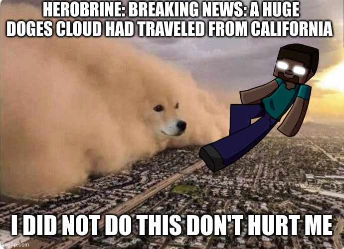 Doge Cloud | HEROBRINE: BREAKING NEWS: A HUGE DOGES CLOUD HAD TRAVELED FROM CALIFORNIA; I DID NOT DO THIS DON'T HURT ME | image tagged in doge cloud | made w/ Imgflip meme maker