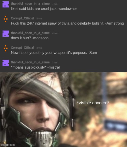 *visible concern* | image tagged in raiden | made w/ Imgflip meme maker