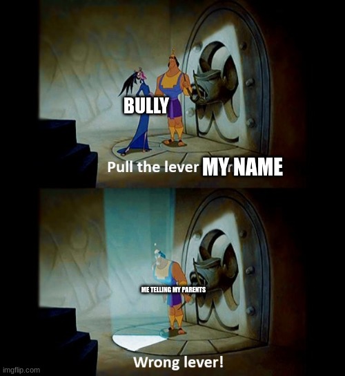 Pull the Lever | BULLY; MY NAME; ME TELLING MY PARENTS | image tagged in pull the lever | made w/ Imgflip meme maker