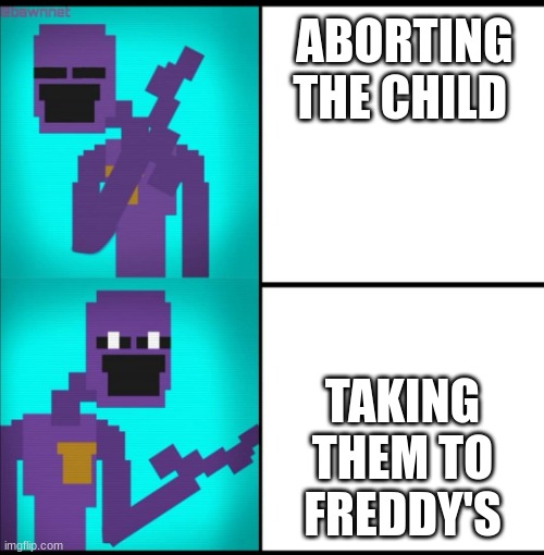 Drake Hotline Bling Meme FNAF EDITION |  ABORTING THE CHILD; TAKING THEM TO FREDDY'S | image tagged in drake hotline bling meme fnaf edition,fnaf | made w/ Imgflip meme maker