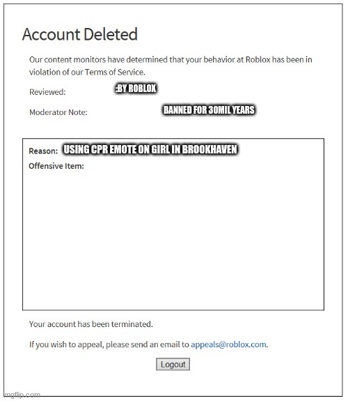 Banned from Roblox (FOREVER!!) - Imgflip