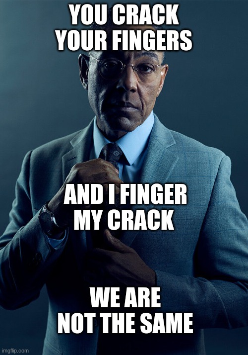 Gus Fring we are not the same | YOU CRACK YOUR FINGERS; AND I FINGER MY CRACK; WE ARE NOT THE SAME | image tagged in gus fring we are not the same | made w/ Imgflip meme maker