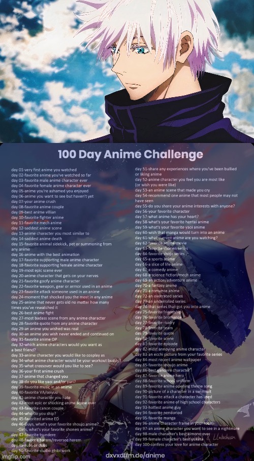Day 3 - Satoru Gojo(Jujutsu Kaisen) | image tagged in 100 day anime challenge | made w/ Imgflip meme maker