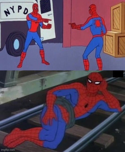 Мем пауки показывают друг на друга человеки