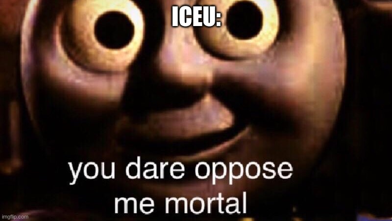 ICEU: | image tagged in you dare oppose me mortal | made w/ Imgflip meme maker