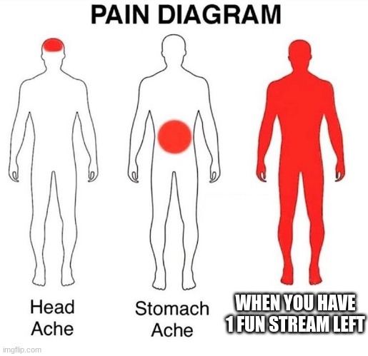 types of pain part 1 | WHEN YOU HAVE 1 FUN STREAM LEFT | image tagged in pain diagram | made w/ Imgflip meme maker