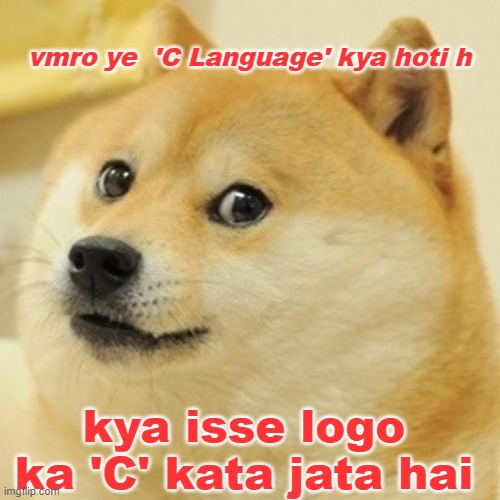 C Language | vmro ye  'C Language' kya hoti h; kya isse logo ka 'C' kata jata hai | image tagged in memes,doge | made w/ Imgflip meme maker