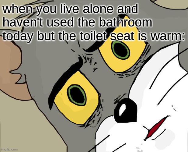 Unsettled Tom Meme | when you live alone and haven't used the bathroom today but the toilet seat is warm: | image tagged in memes,unsettled tom | made w/ Imgflip meme maker