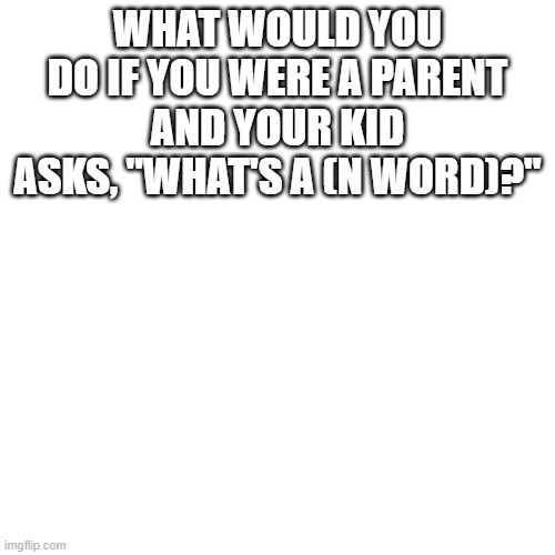 Blank Transparent Square Meme | WHAT WOULD YOU DO IF YOU WERE A PARENT AND YOUR KID ASKS, "WHAT'S A (N WORD)?" | image tagged in memes,blank transparent square | made w/ Imgflip meme maker
