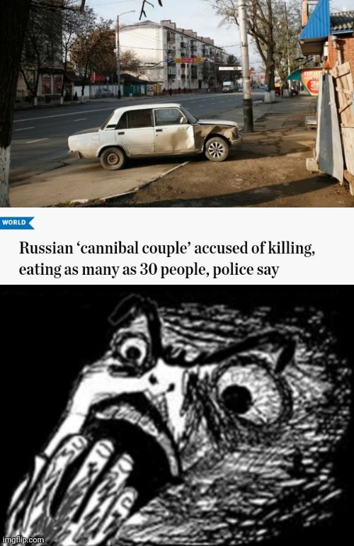 Cannibal couple | image tagged in gasp rage face w/ hand,cannibalism,cannibal,memes,dark humor,news | made w/ Imgflip meme maker