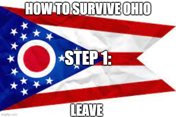 oh hi oh... you'll get it... | HOW TO SURVIVE OHIO; STEP 1:; LEAVE | image tagged in memes,funny,ohio | made w/ Imgflip meme maker