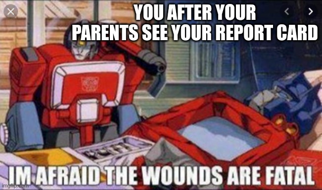 i am afraid the wounds are fatal | YOU AFTER YOUR PARENTS SEE YOUR REPORT CARD | image tagged in i am afraid the wounds are fatal | made w/ Imgflip meme maker