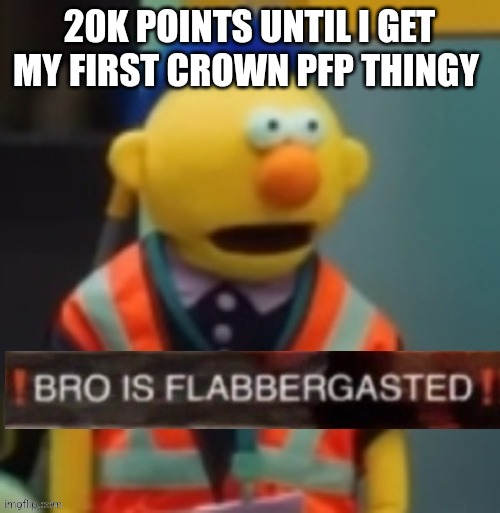 Flabbergasted Yellow Guy | 20K POINTS UNTIL I GET MY FIRST CROWN PFP THINGY | image tagged in flabbergasted yellow guy | made w/ Imgflip meme maker